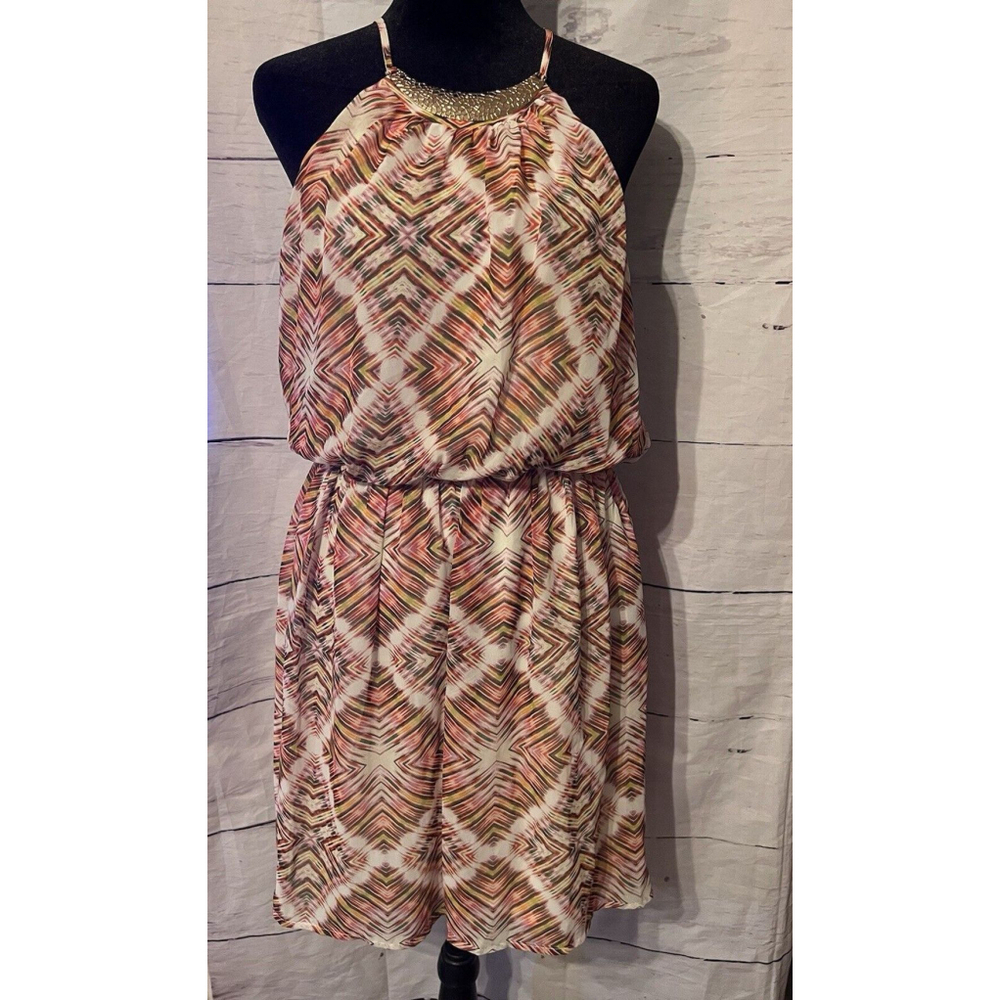 As U Wish Spaghetti Strap Dress Neckline embellishment sheer elastic waist Lg
